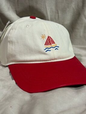 White and Red Sailboat Embroidered Baseball Hat